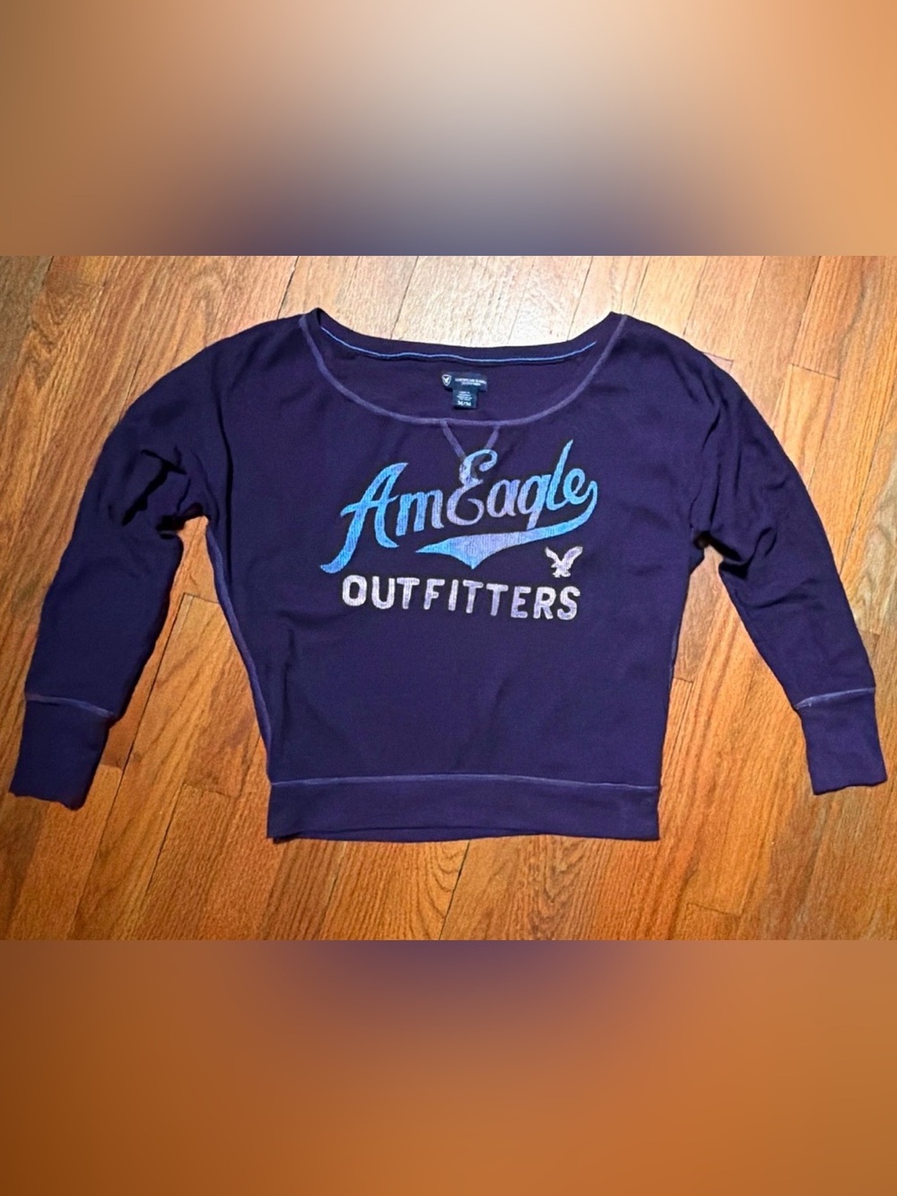 Y2K American Eagle Outfitters Purple Logo Long Sleeve Cropped Tee